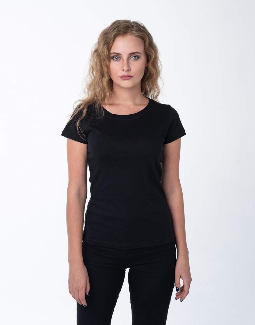 Чёрная женская футболка с лайкрой оптом